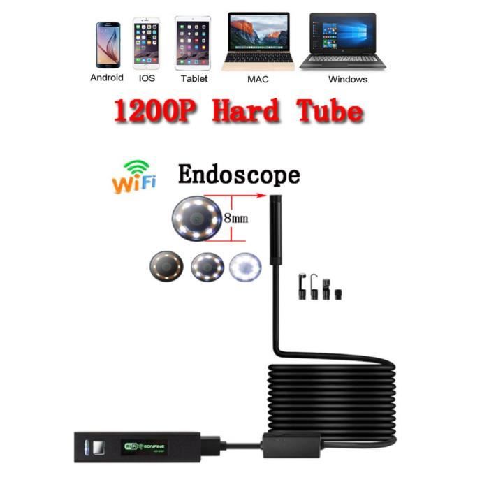 8 mm 1m Tube dur de 1200p Mini caméra endoscopique Wifi