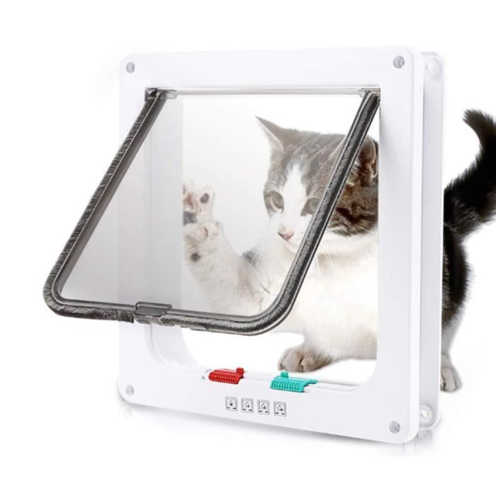 chatière pour chat, porte pour animaux de compagnie pour chats et petits chiens(l-25x23.5x5.3cm,blanc)