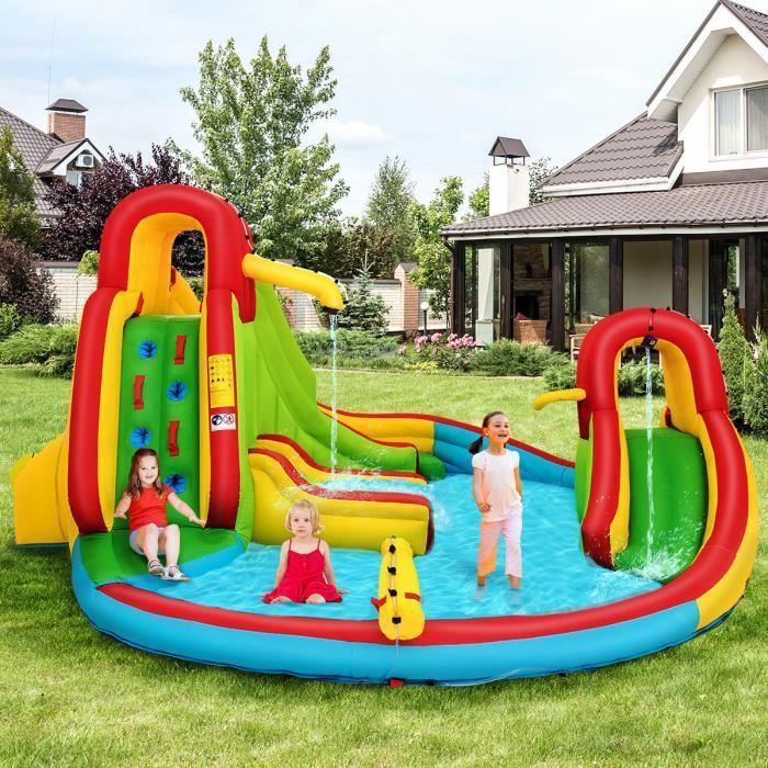 Château Gonflable XXL COSTWAY avec Parc Aquatique 2 ToboggansCanon à Eau Charge Max 160KG Souffleur Non-inclus pour 3 - 10 Ans