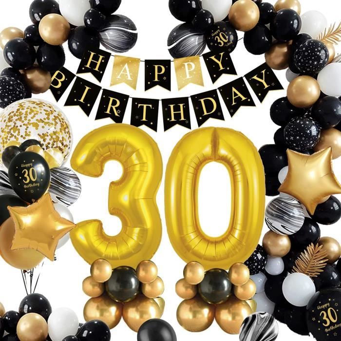 30 Ans Decoration Anniversaire Homme Fille Or Noir Deco Anniversaire 30 Ans Banniere Joyeux Anniversaire Ballon Helium Chif 669 Cdiscount Maison
