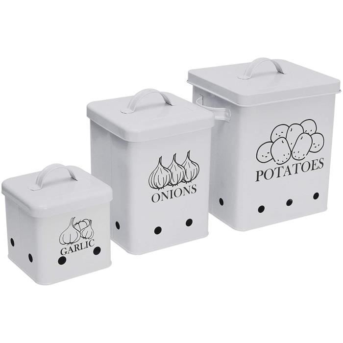 avec couvercle en bois Blanc oignons Pour pommes de terre Lot de 2 boîtes de rangement pour légumes