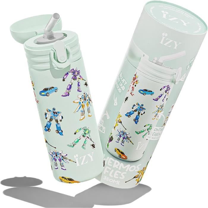 LDDYKZY Gourde Enfant Isotherme 600 Ml – Bouteille Avec Paille Silicone, Couvercle Anti-fuite, Réutilisable – Idéale Pour École, Sport, Maternelle