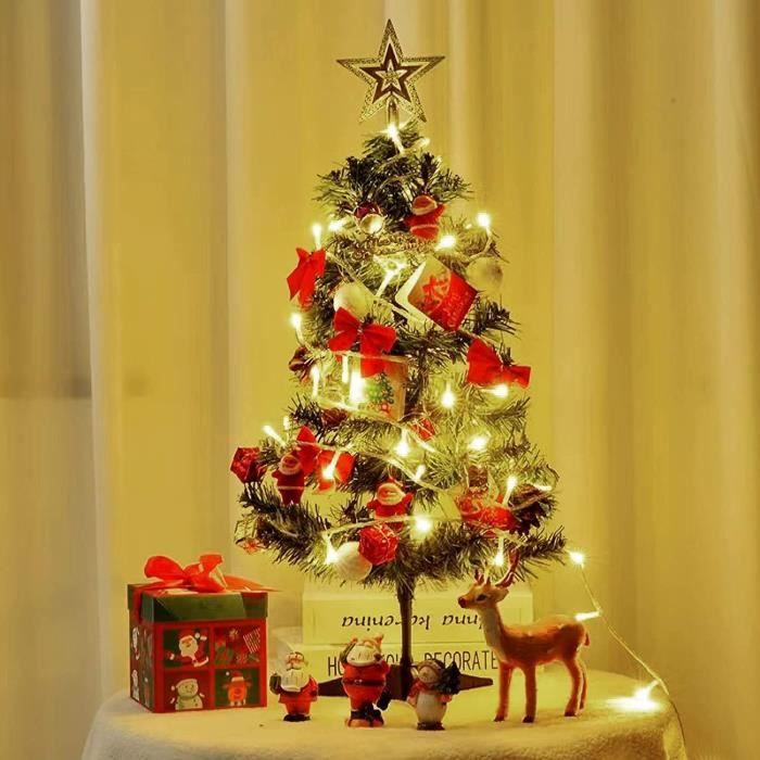 Mini Sapin De Noël, Sapin De Noël Artificiel De 60 Cm Avec Guirlande
