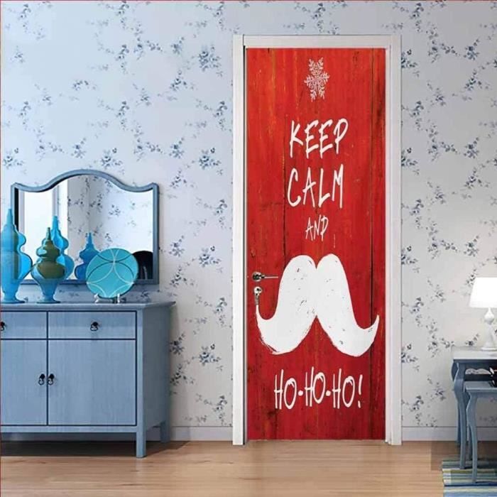 Papier Peint Porte Stickers 3D Rouge Blanc Moustache Lettres 90X200Cm Autocollants De Porte