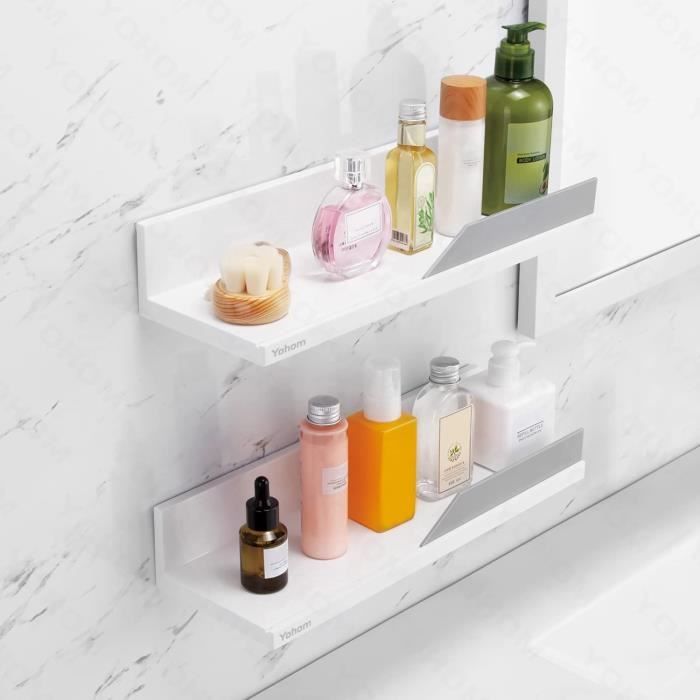 HangHover Étagère de douche rotative – Étagère d'angle murale de salle de  bain, étagères de rangement adhésives, support de shampooing en plastique –