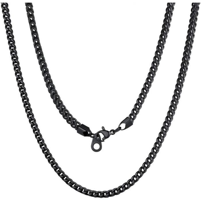 Chaîne Cubaine Miami Homme 4 Mm – Acier Inoxydable Or/Noir/Argent (35-76 Cm), Collier Hip Hop Gourmette Coffret Cadeau