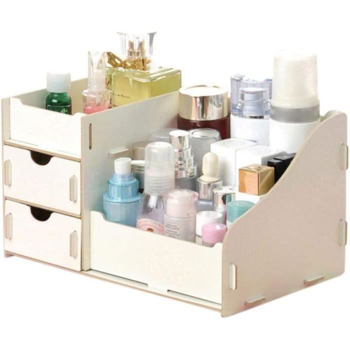 Organisateur De Bureau En Bambou Et Plastique - 8 Compartiments Amovibles, 26.8x12.7x8cm, Blanc, Rangement Stylos Et Petits Objets