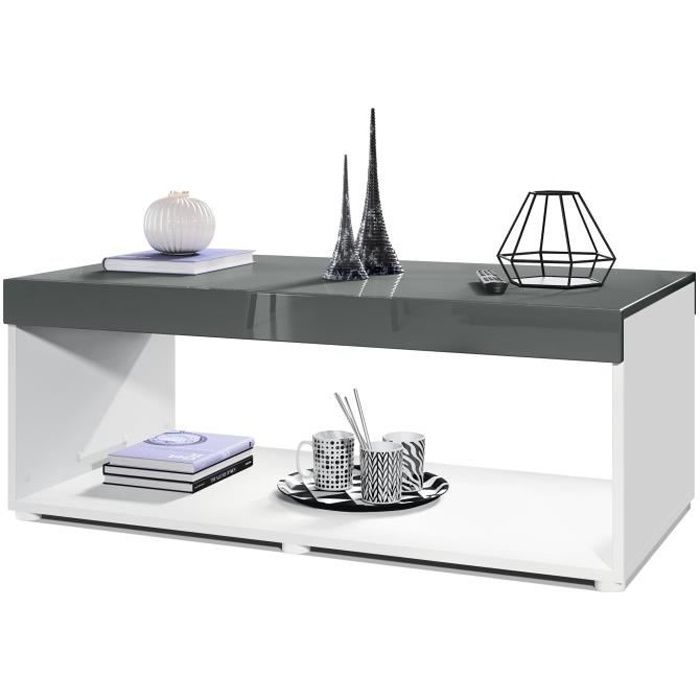 Vladon Table basse de salon Pure avec deux grandes étagères corps en blanc mat - plateau et bordures en Gris haute brillance Vladon Table basse de salon Pure avec deux grandes étagères corps en blanc mat - plateau et bordures en Gris haute brillance