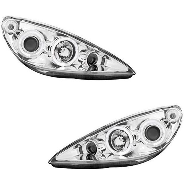 2 FEUX PHARE AVANT ANGEL EYES CHROME ELECTRIQUE PEUGEOT 307 PHASE 1 DE 2001 A 06/2005