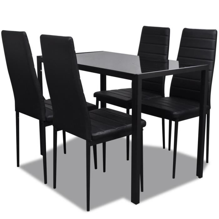 Ensemble de table pour salle à manger 5 pièces - Noir - Verre trempé et structure en fer