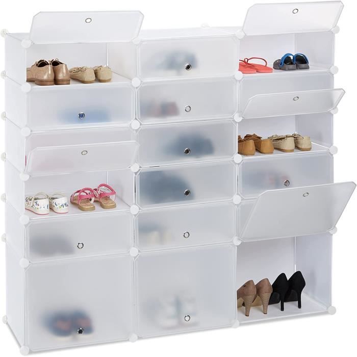 Étagère à Chaussures Modulable 6 Casiers Transparent – Rangement Gain De Place Pour 12 Paires, Système Plug-in Facile à Monter
