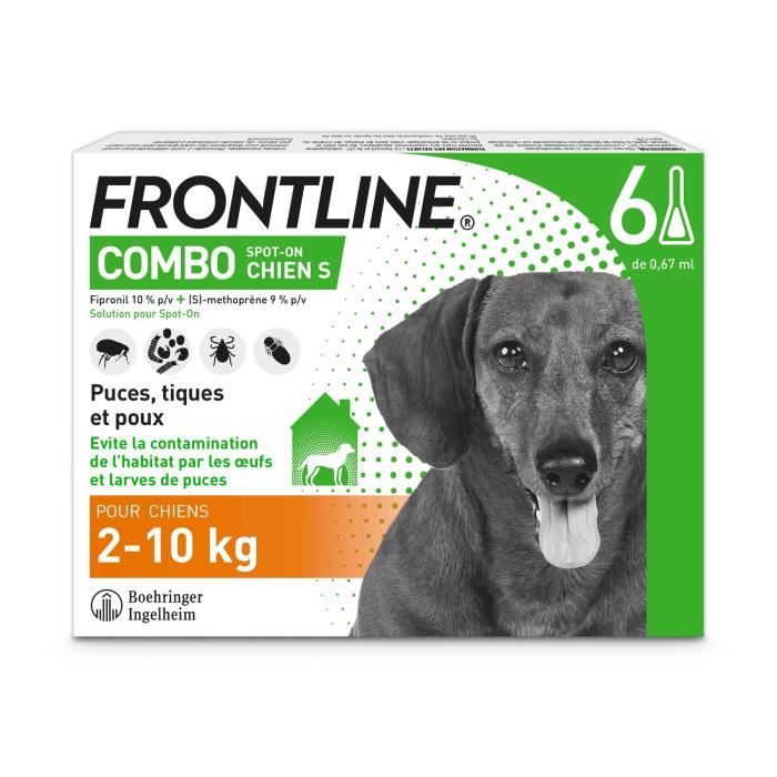 frontline combo chien s - 2 à 10 kg - 6 pipettes - puces tiques et poux