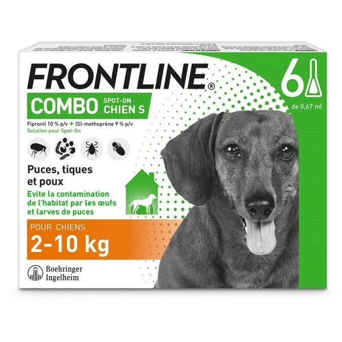 FRONTLINE Combo Chien S - 2 à 10 kg - 6 Pipettes - Puces tiques et poux