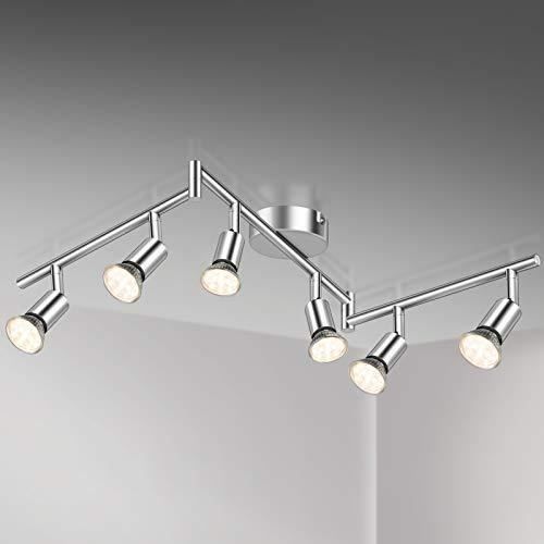 WOWATT Luminaire Plafonnier LED Spots Orientables 6 Lumières - 6x Ampoules LED GU10 5W Blanc