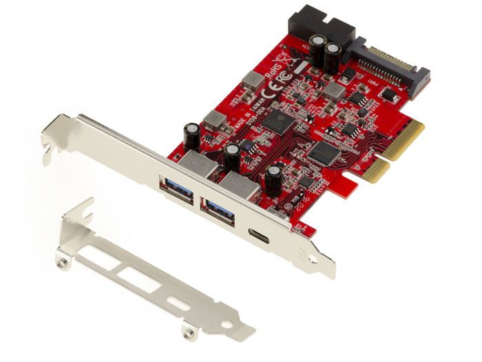 Carte PCIe 2 ports USB 3.1 type A + 1 port USB 3.1 type C + 1 port interne 19 pin USB 3.0. Equerres High et Low Profile