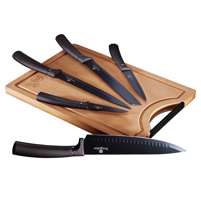 Jeu De 5 Couteaux De Cuisine Berlinger Haus I-Rose – Acier Inox, Coloris Rose, Avec Planche (neuf)