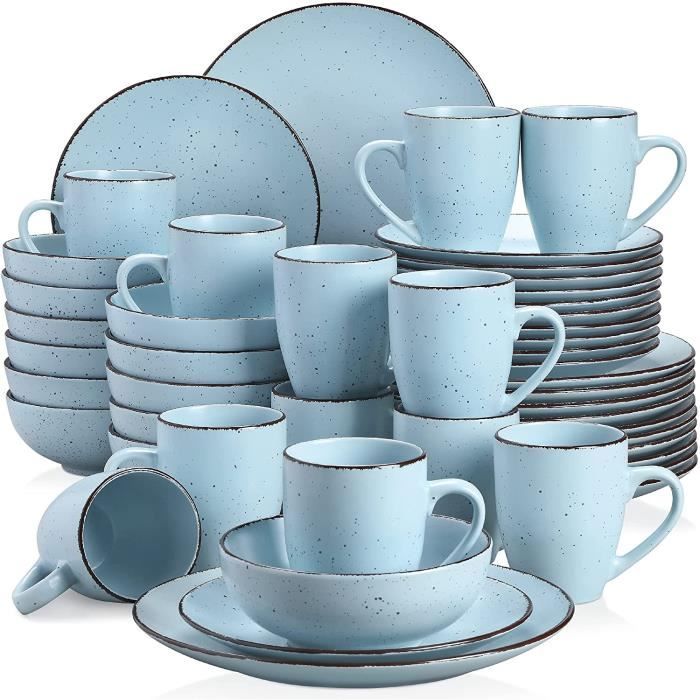 vancasso, Série Moda, Service de Table Complet en Céramique avec Spots, Assiette, Bols, Tasses 48 Pièces, Faïence Matte, Style Moder