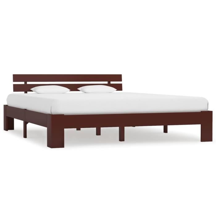 Lit Adulte 2 Places - Marron foncé - Bois de pin - 160 x 200 cm