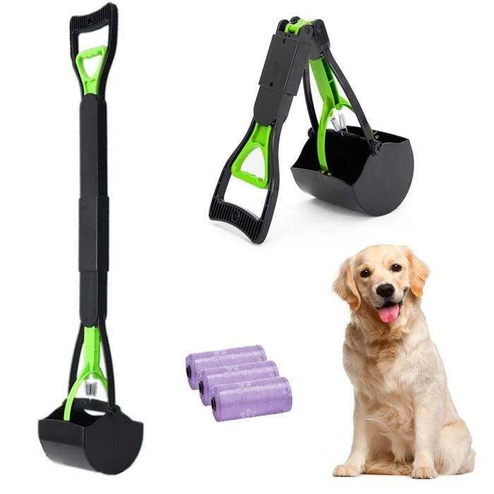 Pelle Ramasse Crottes Pliable pour Chien et Chat 80cm avec 90 Sacs Biodégradables pour Caca de Chien