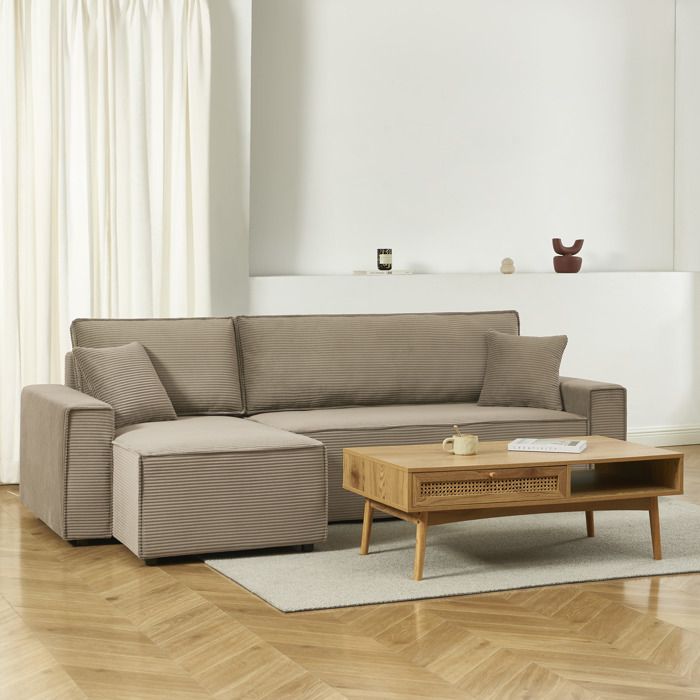 Canapé dangle convertible et réversible 4 places ZOLA velours taupe