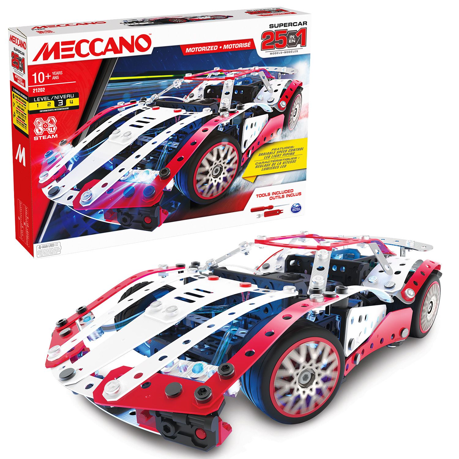 Meccano Cabriolet Rétro Friction - Kit Construction 5 Modèles, 225 Pièces, Moteur - Jouet Enfant 8 Ans Et Plus
