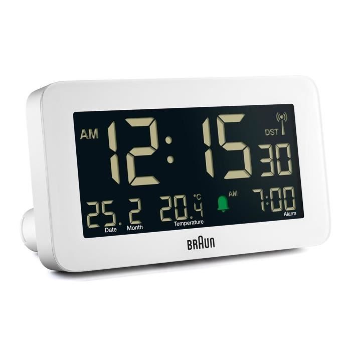Réveil Radio-Piloté - BRAUN - BC10 - Numérique - Blanc - Rétroéclairé