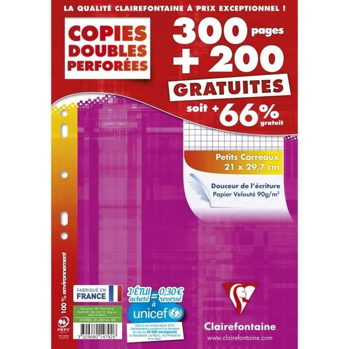 CLAIRE FONTAINE Copies Doubles Petits Carreaux 500 - Cdiscount Beaux-Arts  et Loisirs créatifs