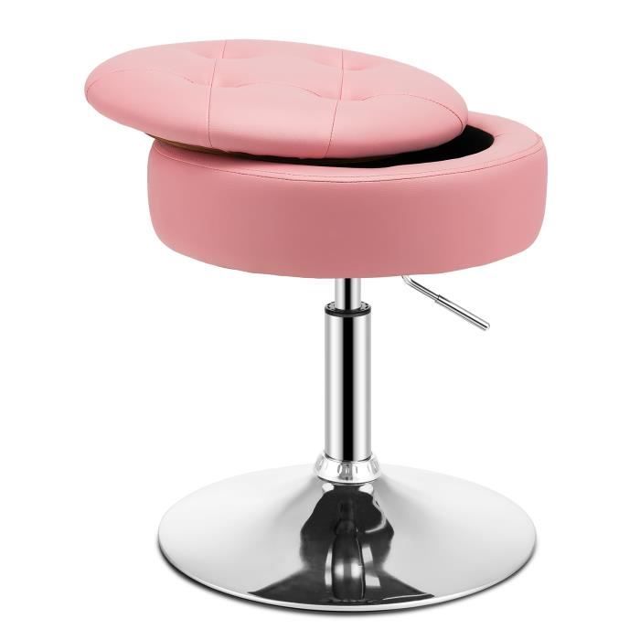 COSTWAY Tabouret de Bar Pivotante à 360° Couvercle Amovible Rangement Caché Hauteur Réglable 51 - 66 CM pour Salon Bureau Rose