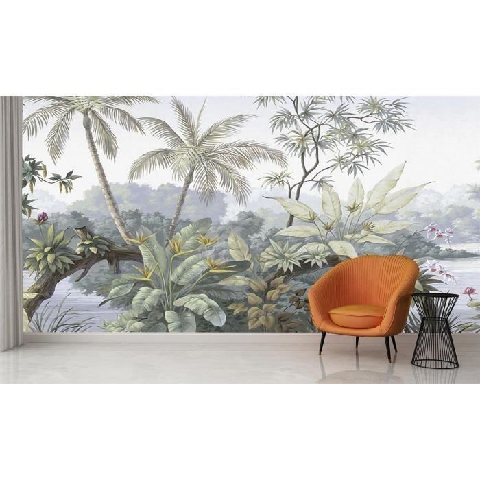 Papier Peint Panoramique Jungle 3D Peinte à La Main De La Plante Tropicale Palmier 300 X 210cm