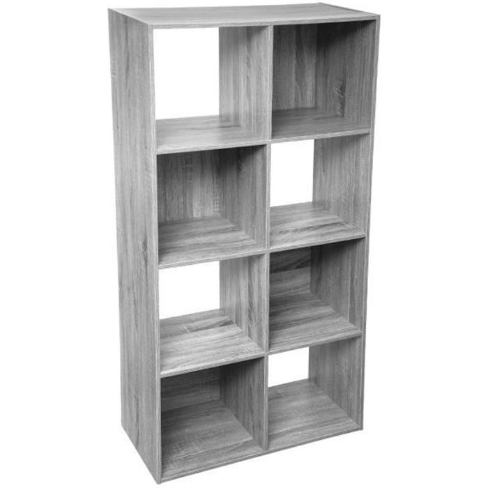 meuble etagère de rangement en bois gris 8 cases mix n' modul - five - aspect bois - l.67.5 x p.32 x h.134 cm