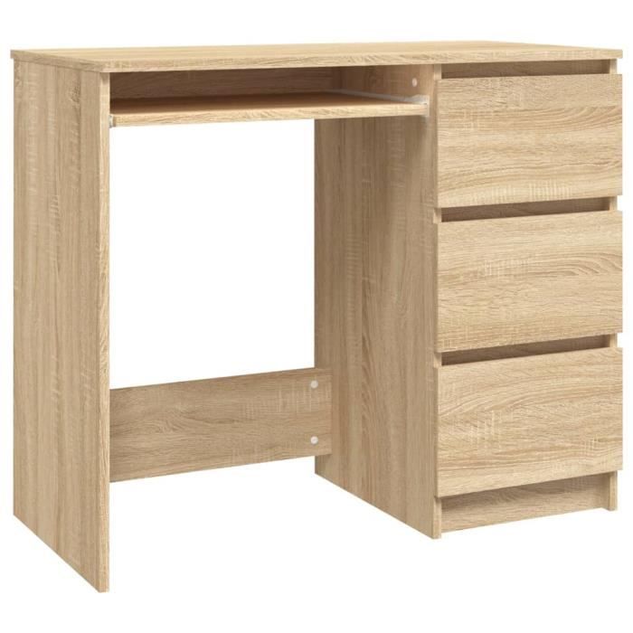 Bureau - GAROSA - Chêne sonoma - 90x45x76 cm - 3 tiroirs - Aggloméré