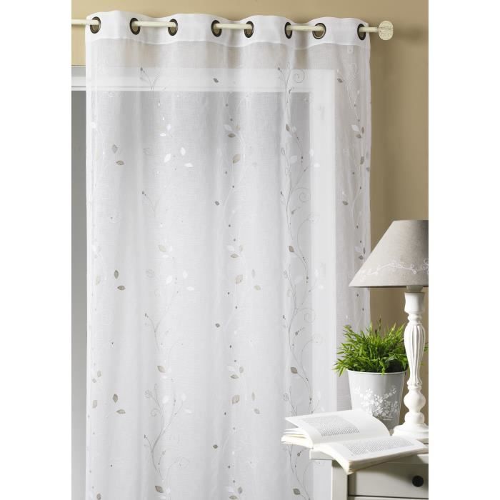 Rideaux Voilage 132x138cm Fleur Brodée Gris - Lot De 2 Panneaux Pour Salon Et Chambre