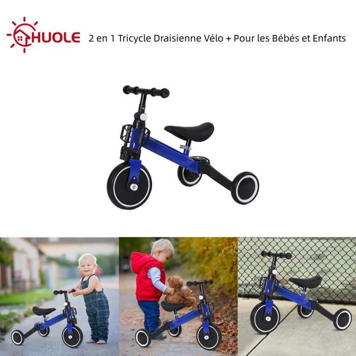 Tricycle Draisienne Vélo HUOLE 2 en 1 pour Bébés et Enfants de 18 mois à 4 ans Bleu