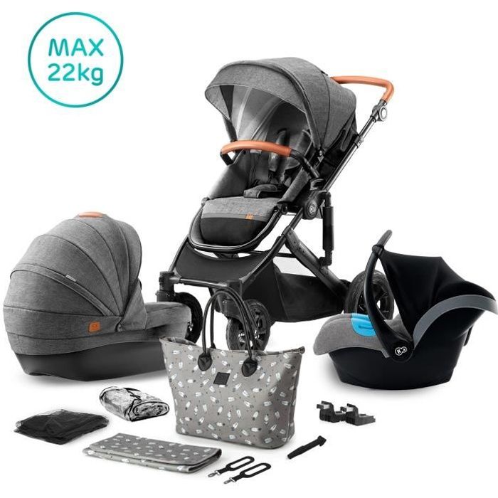 Kinderkraft Poussette PRIME 3 en 1 Multifonctions, Nacelle, Poussette  Hamac, Siège-Auto et accessoires, Gris - Cdiscount Puériculture & Eveil bébé