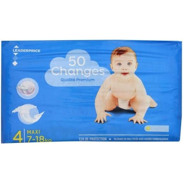 Couches pour bébé Taille 4 Maxi 7/18kg Leader Price x50 Cdiscount