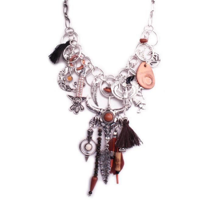 Boucles D'oreilles Pendantes Lolilota - Grande Plume Marron, Perles Et Strass - Dorées