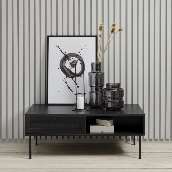 meuble tv bois et cannage manarola - maison aubertin - 110x60x42cm - métal - cannage noir