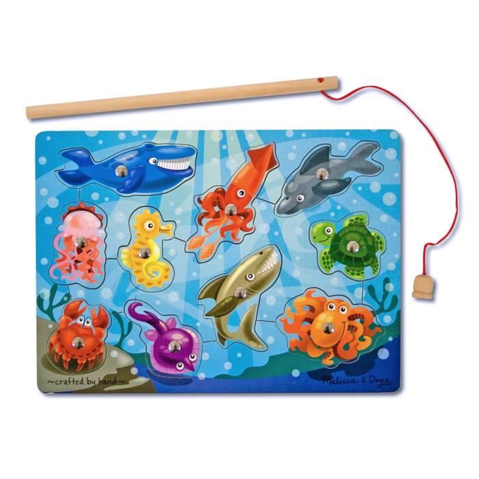 Jeu de peche magnetique en bois Melissa Doug Animaux de la mer Canne a peche magnetique Cdiscount Jeux Jouets
