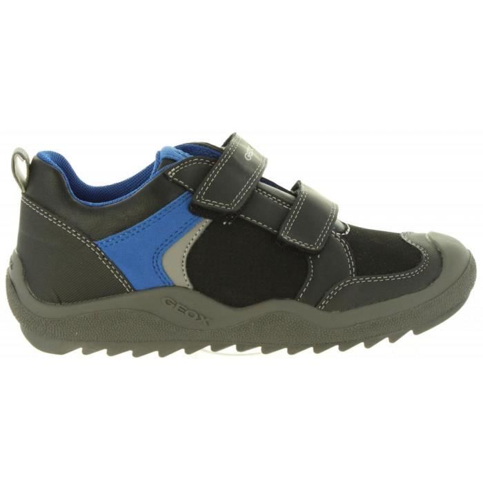 Geox B251LA Chaussures Sport Garçon - Cuir Souple Semelle Caoutchouc - Blanc Noir - Taille 22