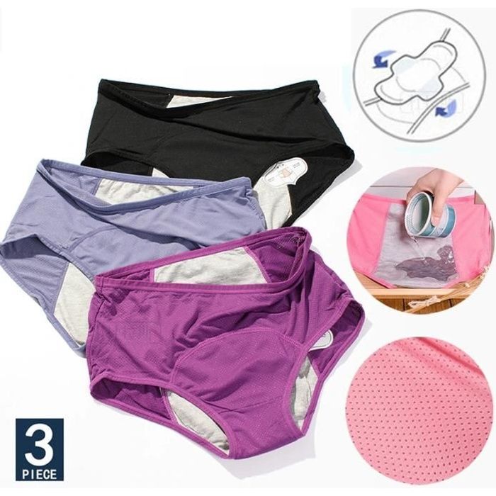 ELEGANCE ESTELLE Lot 3 pièces Culottes Menstruelles Anti-Fuite Culotte  Physiologique Sous-Vêtements Période Coton Imperméable Slips Noir MULTI  COULEURS - Cdiscount Prêt-à-Porter