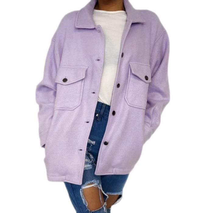 Veste En Peluche Ample Manches Longues Pour Femme Veste Simple Boutonnage Revers Couleur Unie