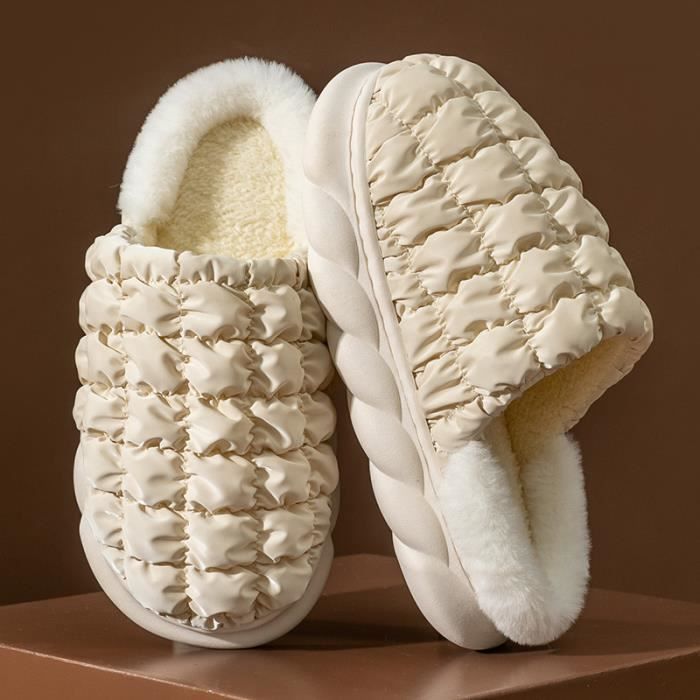 Pantoufles Femme Hiver Chaudes En Peluche - Chaussons Confortables Coton Doux, Semelle Antidérapante Caoutchouc