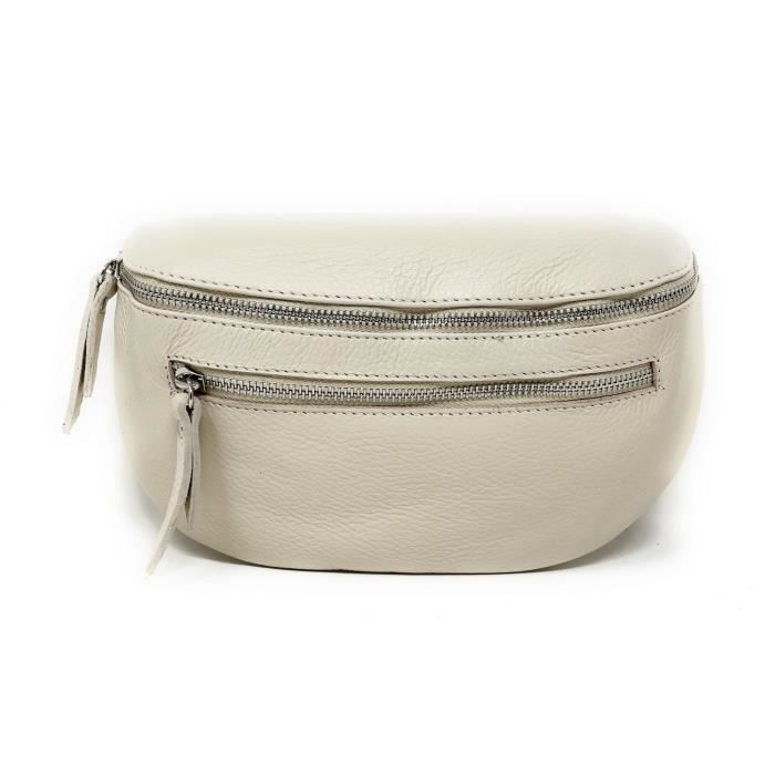 sac banane en cuir grainé lou-ann taupe clair