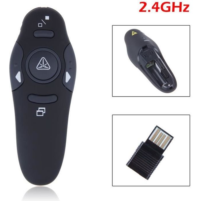 YSDQ Pointeur Laser télécommande sans Fil 2,4 GHz clic PowerPoint pour Ordinateur Portable Clicker de présentation avec pointeur Rouge Rechargeable par USB 