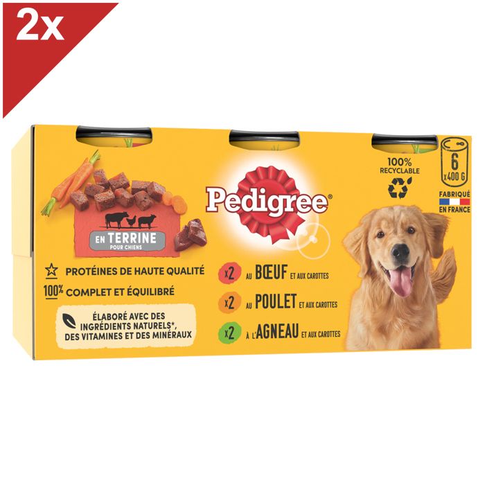 Comparer les prix de Pâtée pour chien PEDIGREE en terrine - 3 variétés - 400g (2x6)