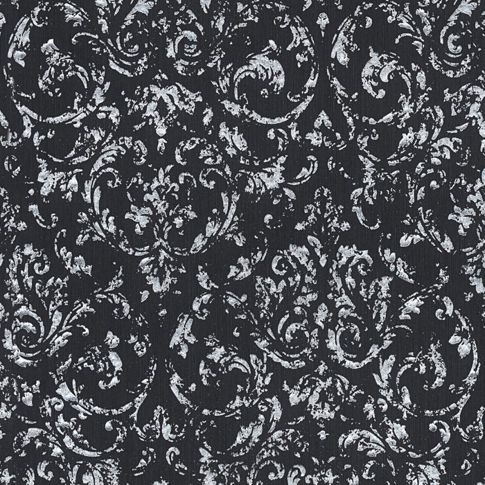 Papier Peint Baroque Jacopo M1-No.2308 – Argent Et Noir, Ornement Classique, Intissé 53 Cm
