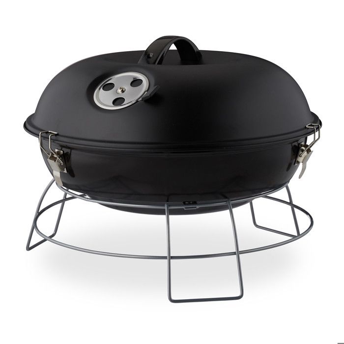 RELAXDAYS  barbecue rond portable couvercle pique nique grosse surface de cuissoncharbon de bois d.36 cm. noir 