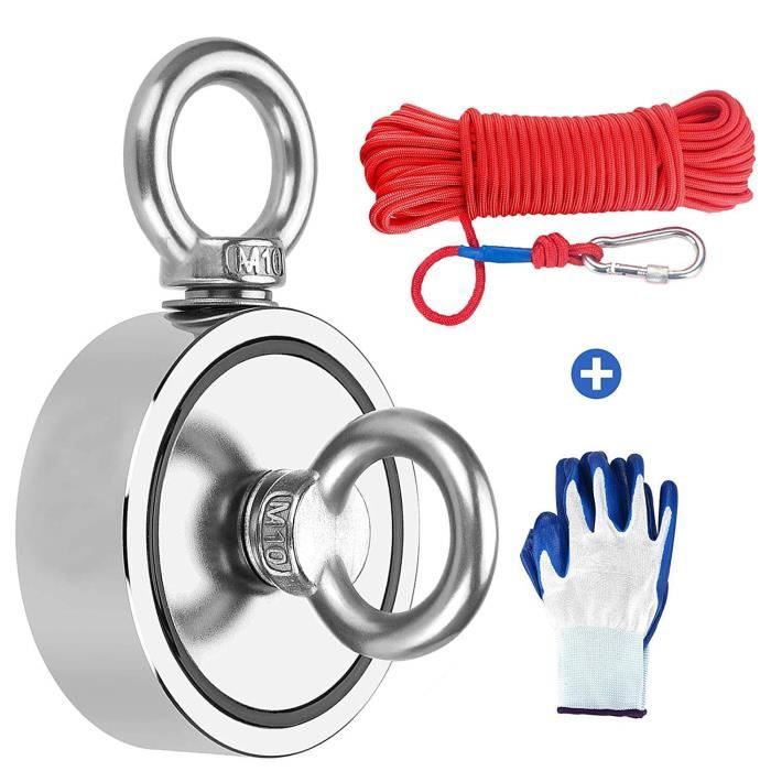 Aimant De Recherche Puissant 770 Kg – Double Face, Avec Corde 20 M Et Mousquetons – Neuf