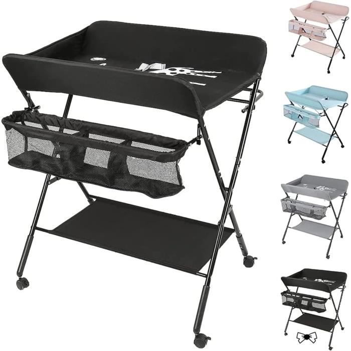 Table a Langer Pliable et Portable avec Panier Rangement, Table à Langer avec 4 roues et