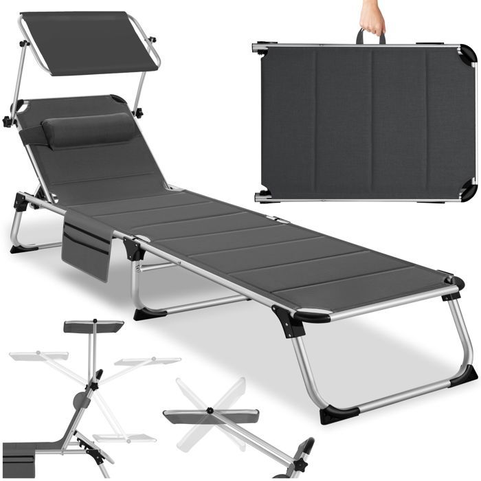 Chaise longue - TECTAKE - Transat LORELLA avec laccent rembourré pliable Dossier réglable en 6 positions - Gris